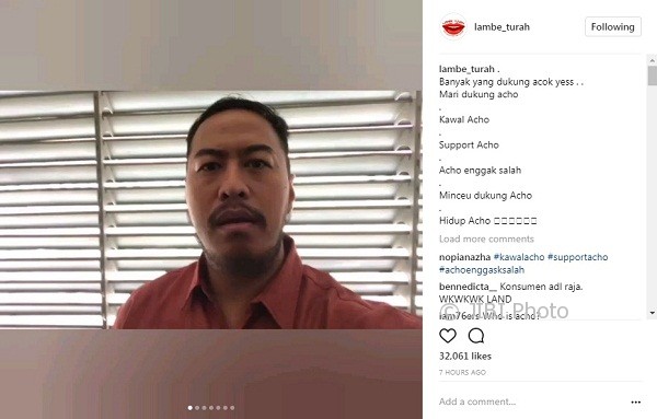 Dukungan Pandji Pragiwaksono untuk Acho (Instagram @lambe_turah)