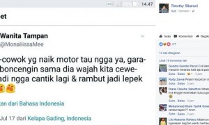 Keluhan @MonaliissaMee yang tak suka dibonceng pacarnya (Facebook Timothy Sibarany)