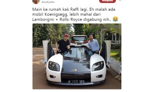 Kicauan Radit tentang mobil mewah Raffi Ahmad (Twitter @radityadika)