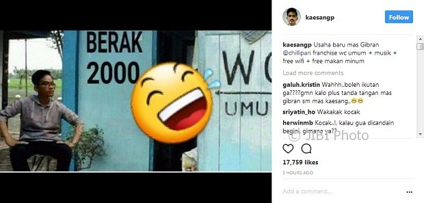 Meme Gibran jadi pengusaha WC umum (Instagram @kaesangp)