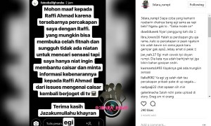Permintaan maaf Egi John soal percakapan dengan Raffi Ahmad yang viral (Instagram @3dara_rumpi)