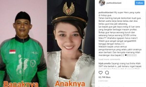 Pramugari Putri Oktaviani bersama ayahnya yang seorang pengemudi ojek online (Instagram)
