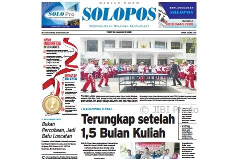 Halaman Depan Harian Umum Solopos edisi Selasa, 8 Agustus 2017.