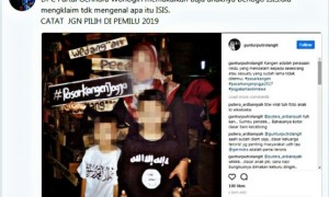 Kicauan menyebut DPC Partai Gerindra Wonogiri memakaikan baju berlogo ISIS kepada anak. (Twitter/ @Aryprasetyo85)