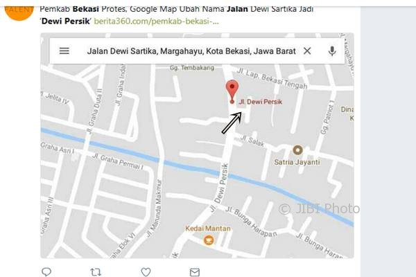 Jalan Dewi Persik di Bekasi. (Istimewa/Google)