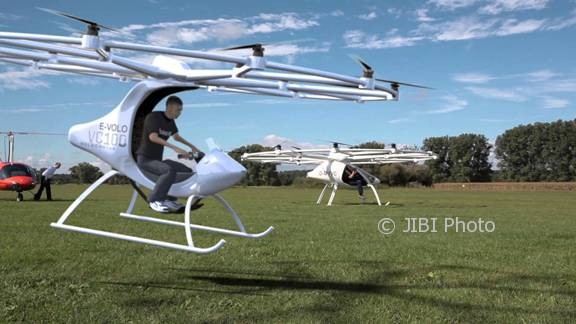 Ilustrasi taksi terbang Velocopter. (Istimewa/Youtube/Volocopter)