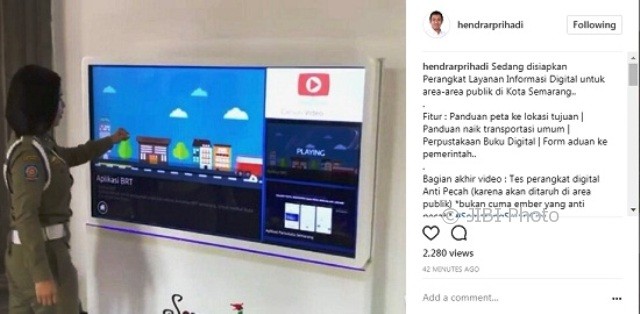 Perangkat digital pengakses informasi yang akan segera hadir di area publik di Kota Semarang sedang diuji. (Instagram-@hendrarprihadi)