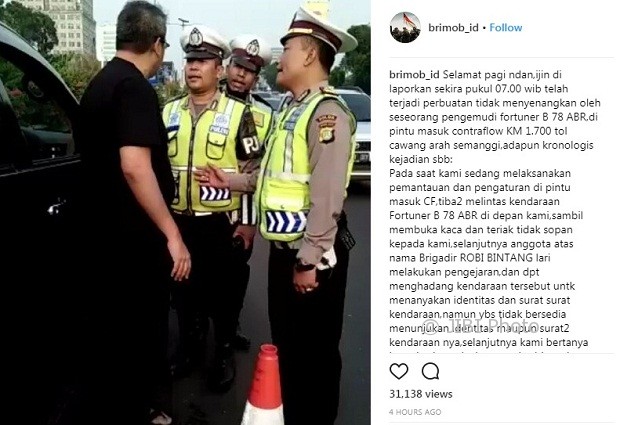 Polantas memberhentikan pengemudi mobil yang mengumpat kepada petugas (Instagram)