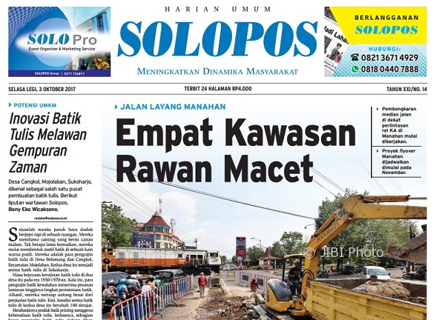 Halaman Depan Harian Umum Solopos edisi Selasa, 3 Oktober 2017