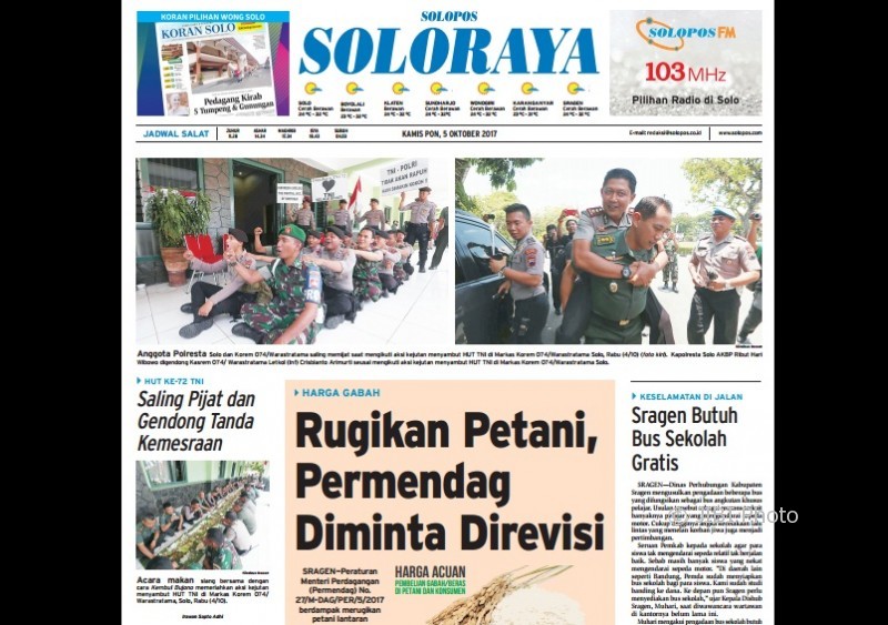 Halaman Soloraya Harian Umum Solopos edisi Kamis, 5 Oktober 2017