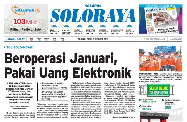 Halaman Soloraya Harian Umum Solopos edisi Senin, 2 Oktober 2017