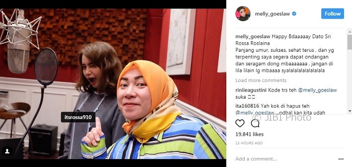 Ucapan selamat ultah dari Melly kepada Rossa setelah diedit (Instagram @melly_goeslaw)