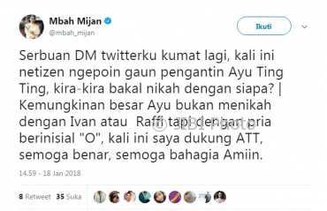 Prediksi Mbah Mijan tentang calon suami Ayu Ting Ting (Twitter @mbah_mijan)