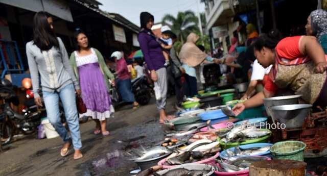 FOTO PASAR TRADISIONAL SEMARANG : Pedagang Tawarkan Ikan di Bandarjo
