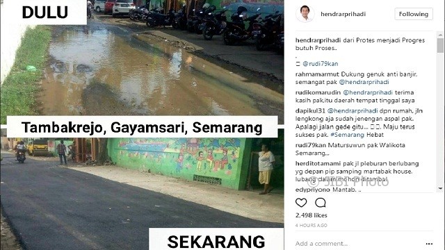 INFRASTRUKTUR SEMARANG : Hendi Pamer Jalan di Tambakrejo, Netizen Mengkritik