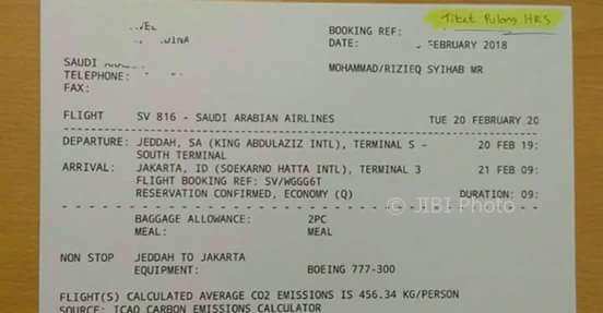 Tiket Pulang Rizieq Shihab di Medsos, FPI Membenarkan, Polisi Sebut Hoax