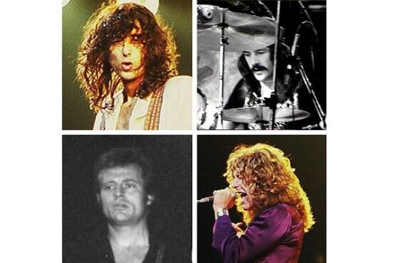 Anggota Led Zeppelin, Jimmy Page (atas kiri), John Bonham (atas kanan), John Paul Jones (bawah kiri), dan Robert Plant (bawah kanan). (Wikimedia.org)