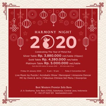 Daftar paket dinner spesial Imlek di Best Western Premier Hotel Solo Baru.