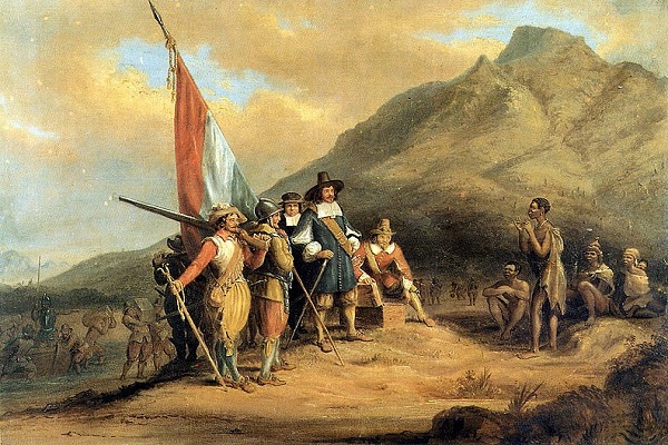 Lukisan karya Charles Davidson Bell bertajuk Kedatangan Jan van Riebeeck di Tanjung Harapan, (Wikipedia.org)