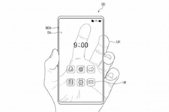 Ilustrasi dokumen paten layar smartphone transparan milik Samsung. (Istimewa)