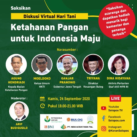 Peringati Hari Tani, Solopos Menggelar Diskusi Virtual Ketahanan Pangan untuk Indonesia