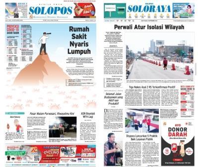 Surat kabar Solopos Today edisi Kamis (9/9/2020) mengulas sebuah rumah sakit yang nyaris lumpuh akibat pandemi Covid-19.