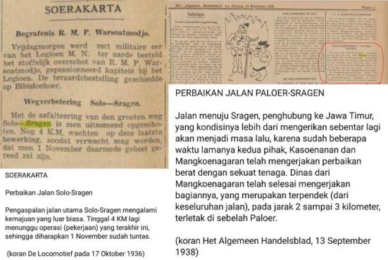 Nukilan berita dari koran berbahasa Belanda yang menyoroti kerusakan jalan Solo-Sragen pada masa Hindia Belanda. (Istimewa/Dokumen Johny Adhi Aryawan)