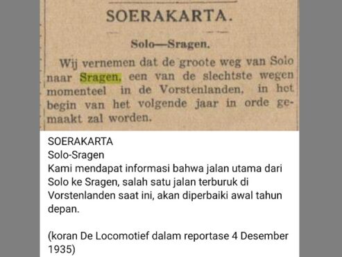 Nukilan berita dari koran berbahasa Belanda yang menyoroti kerusakan jalan Solo-Sragen pada masa Hindia Belanda. (Istimewa/Dokumen Johny Adhi Aryawan)