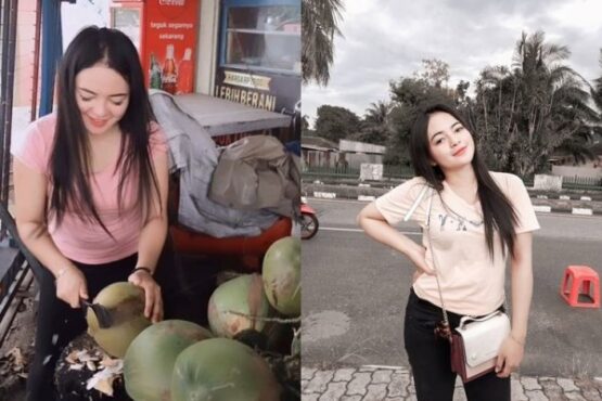 Penjual es kelapa muda cantik di Samarinda tiba-tiba viral (Instagram / @ dianaelasari)