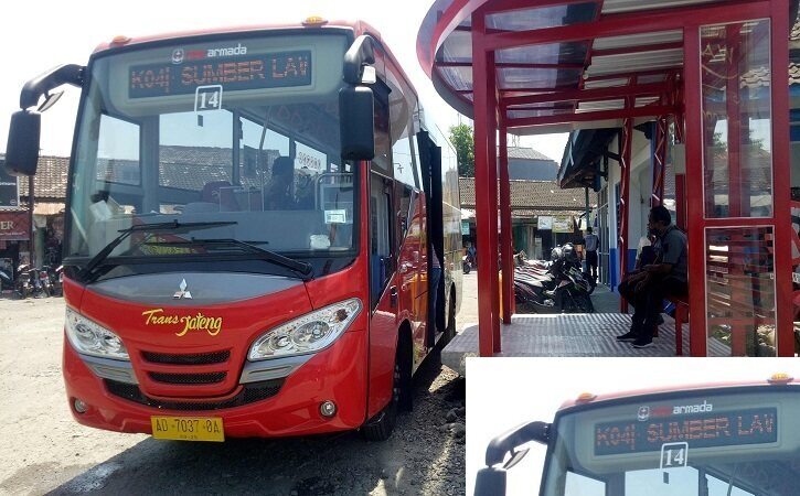 Bus Rapid Transit (BRT) Transjateng yang melayani rute Solo-Sumberlawang dan singgah di Sangiran. (Solopos.com/Moh Khodiq Duhri)