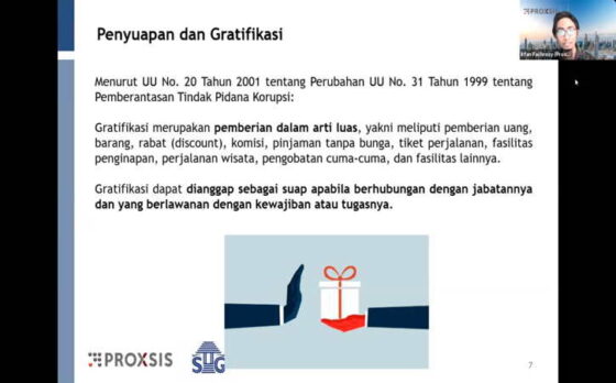 Pemaparan materi Penerapan Standar Manajemen Mutu ISO 37001:2016 tentang Sistem Manajemen Anti Penyuapan (SMAP) oleh Proxsis Consulting Group selaku konsultan.(Istimewa)