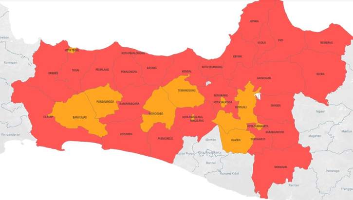 Jateng Jadi Provinsi dengan Zona Merah Paling Banyak, Ini Daftarnya