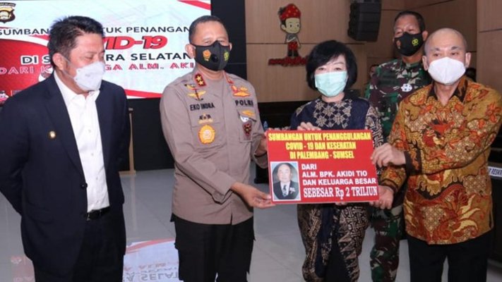 Donasi keluarga pengusaha Aceh Akidi Tio untuk penanganan Covid-19 di Sumsel. (Istimewa)