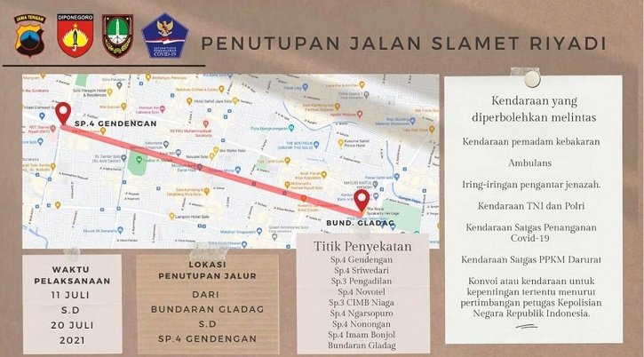 Berlanjut, Jl Slamet Riyadi Solo Ditutup Sampai 20 Juli 2021!