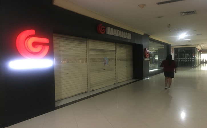 Kondisi toko Matahari Department Store (MDS) yang tutup di Solo Grand Mall (SGM), Selasa (27/7/2021).(Farida Trisnaningtyas/Solopos)