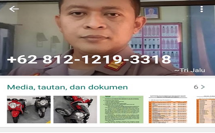 Foto hasil screenshoot pelaku yang menggunakan nama dan foto profil Kapolsek Tawangsari untuk menipu para korban. (Istimewa/Kapolsek Tawangsari)