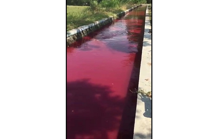 Tangkapan layar dari grup Facebook Info Seputar Klaten terkait air saluran irigasi di Ngreden, Kecamatan Wonosari yang memerah di wilayah Desa Ngreden, Kamis (16/9/2021). (Istimewa)