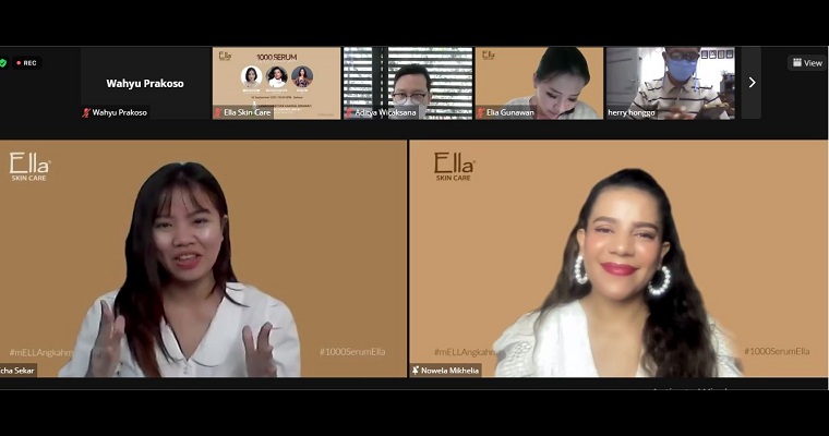 Tangkapan layar jumpa pers kampanye 1.000 Serum for 1.000 Acne Fighter yang dilakukan oleh Ella Skin Care secara virtual di Kota Solo, Kamis (16/9/2021). (Istimewa)