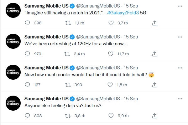 Cuitan Samsung yang dinilai menyindir produk terbaru Apple, iPhone 13. (Gambar: tangkapan layar twitter)