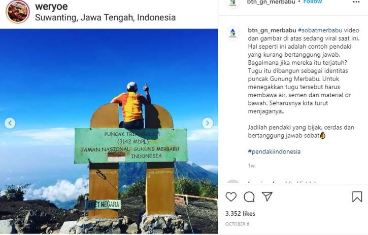 3 Pemanjat Tugu Triangulasi Terungkap, Dilarang Setahun Naik Merbabu