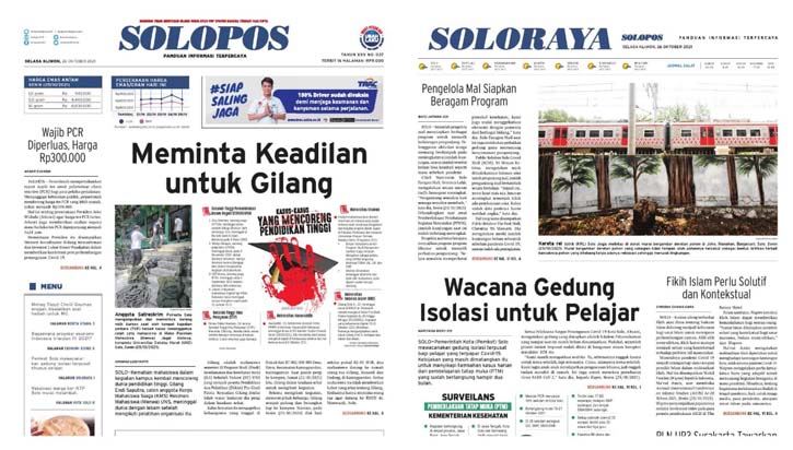 Solopos Hari Ini: Meminta Keadilan untuk Gilang, Klaster PTM Capai 99