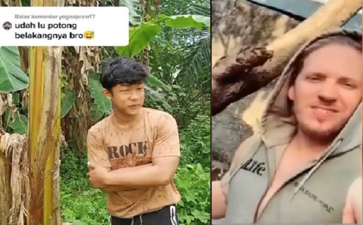 Pria bule mengkritik aksi pemuda yang pukul pohon pisang hingga roboh. (Instagam/ @peristiwa_sekitar_kita)