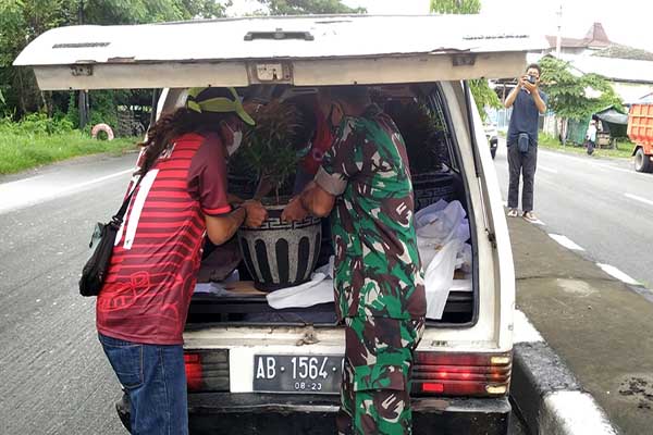Pasoepati menepati janji mengganti puluhan pot yang rusak di median Jl. Solo-Jogja, tepatnya di kawasan Mlese, Kecamatan Ceper, Jumat (26/11/2021). (Istimewa/Dokumentasi DPP Pasoepati)