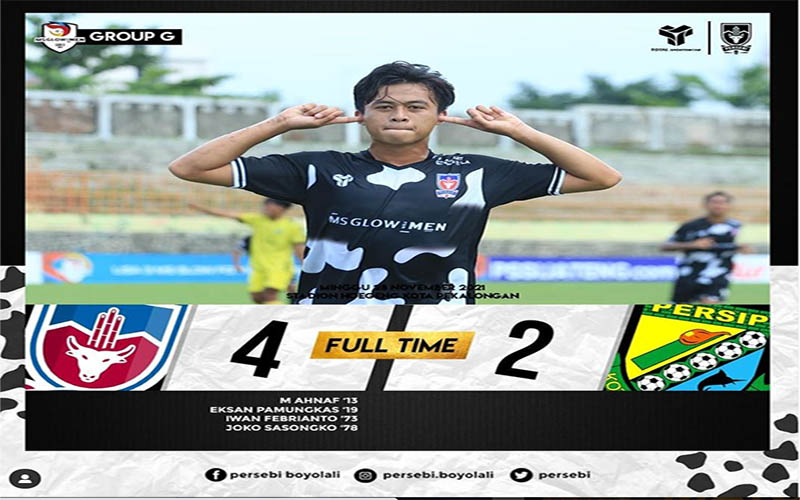 Tangkapan layar selebrasi pemain Persebi seusai mencetak gol ke gawan Persip Pati. (Instagram)