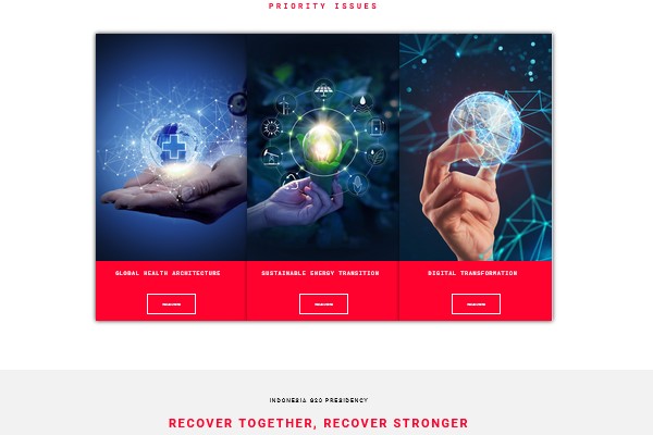 Isu tranformasi digital terpajang sebagai isu prioritas pada portal baru Kementerian Kominfo untuk mendukung Presidensi G20 Indonesia. (Gambar: g20.org)