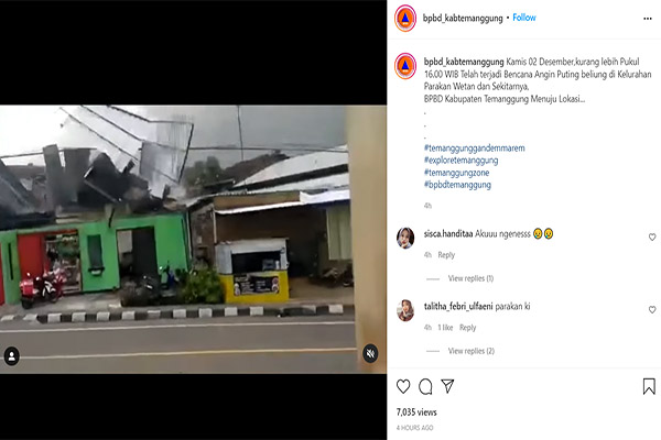 Angin Puting Beliung Terjang Parakan Temanggung, Ini Videonya
