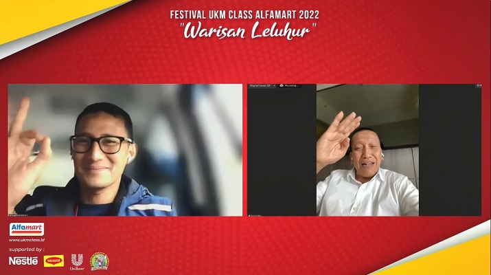 Menteri Pariwisata dan Ekonomi Kreatif (Menparekraf) RI, Sandiaga Uno saat membuka Festival UKM Class 2022 secara daring. (Tangkapan layar-Istimewa)