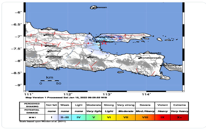 Gempa Bumi Magnitudo 4,1 Guncang Surabaya