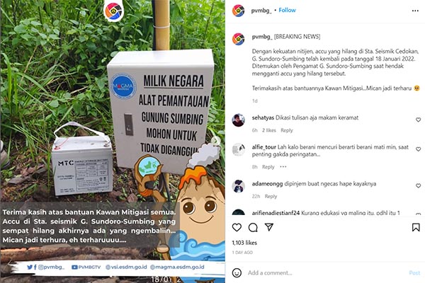 Sempat Hilang Dicuri, Alat Pemantau Gunung Sumbing Dikembalikan
