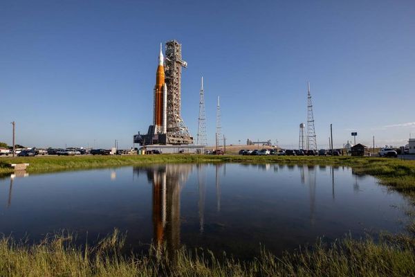 Roket Artemis I Moon NASA – dibawa di atas crawler-transporter 2 – saat mendekati Launch Pad 39B di Kennedy Space Center di Florida. Badan tersebut akan membawa SLS dan Orion kembali ke Vehicle Assembly Building (VAB) di Kennedy minggu depan untuk mempersiapkan peluncuran roket dan pesawat ruang angkasa.
Kredit: NASA/Ben Smegelsky